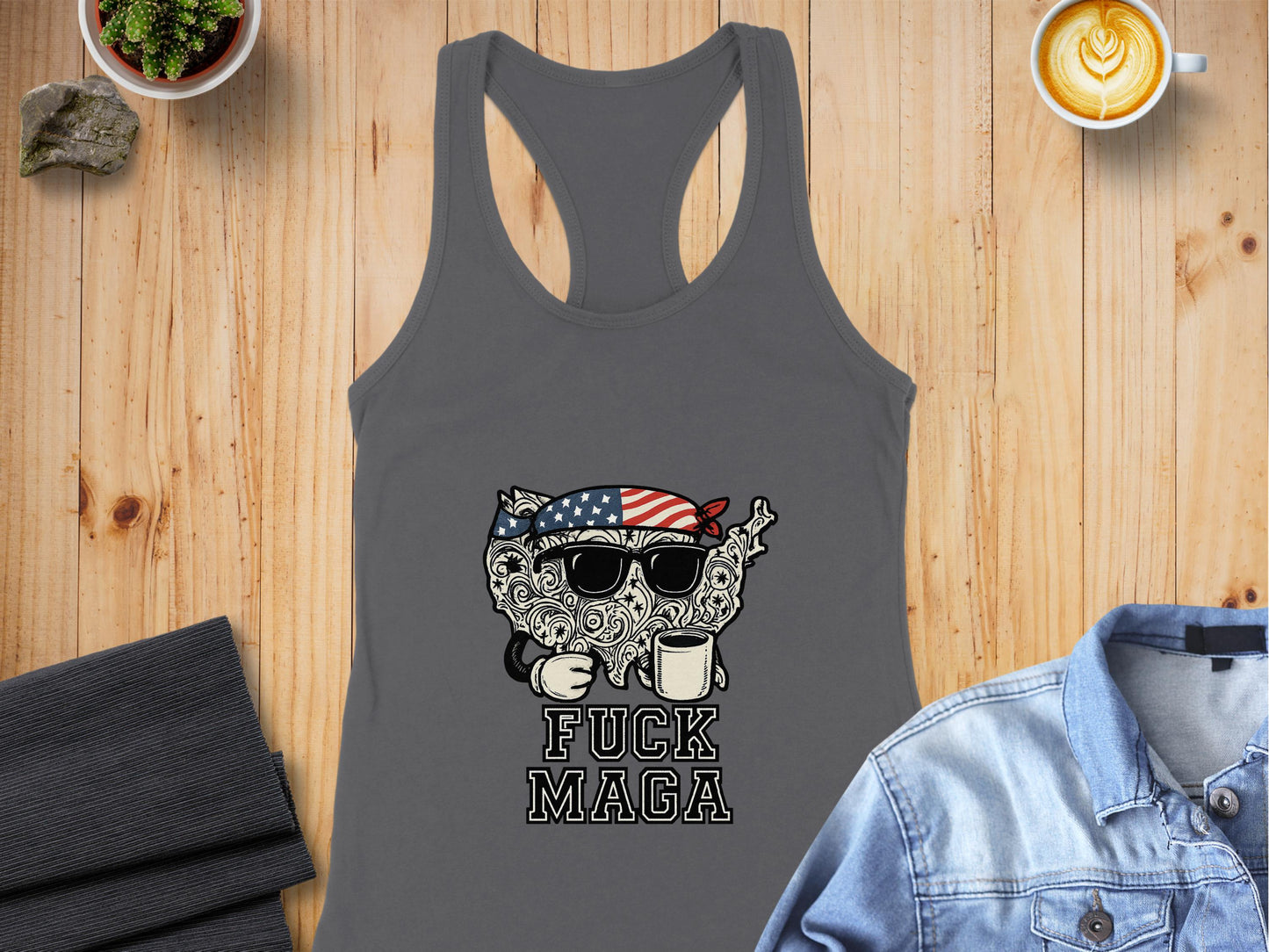 Patriotic Cat Fuck MAGA Tank Top Statement product type