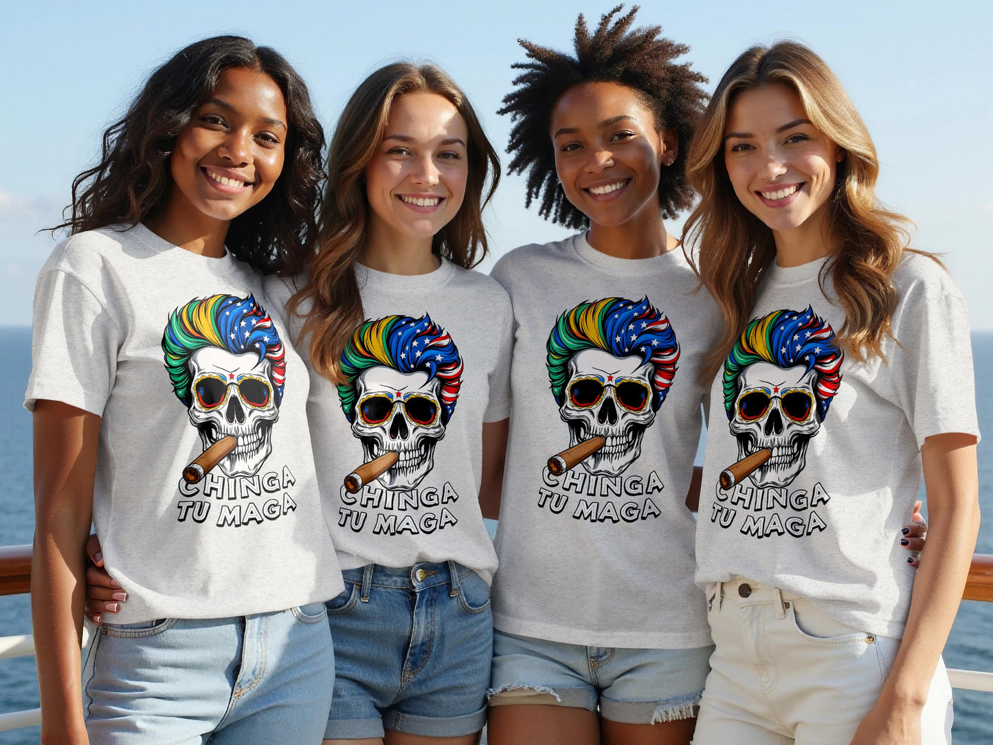 Colorful Skull with Sunglasses Chinga Tu Maga Shirt product type