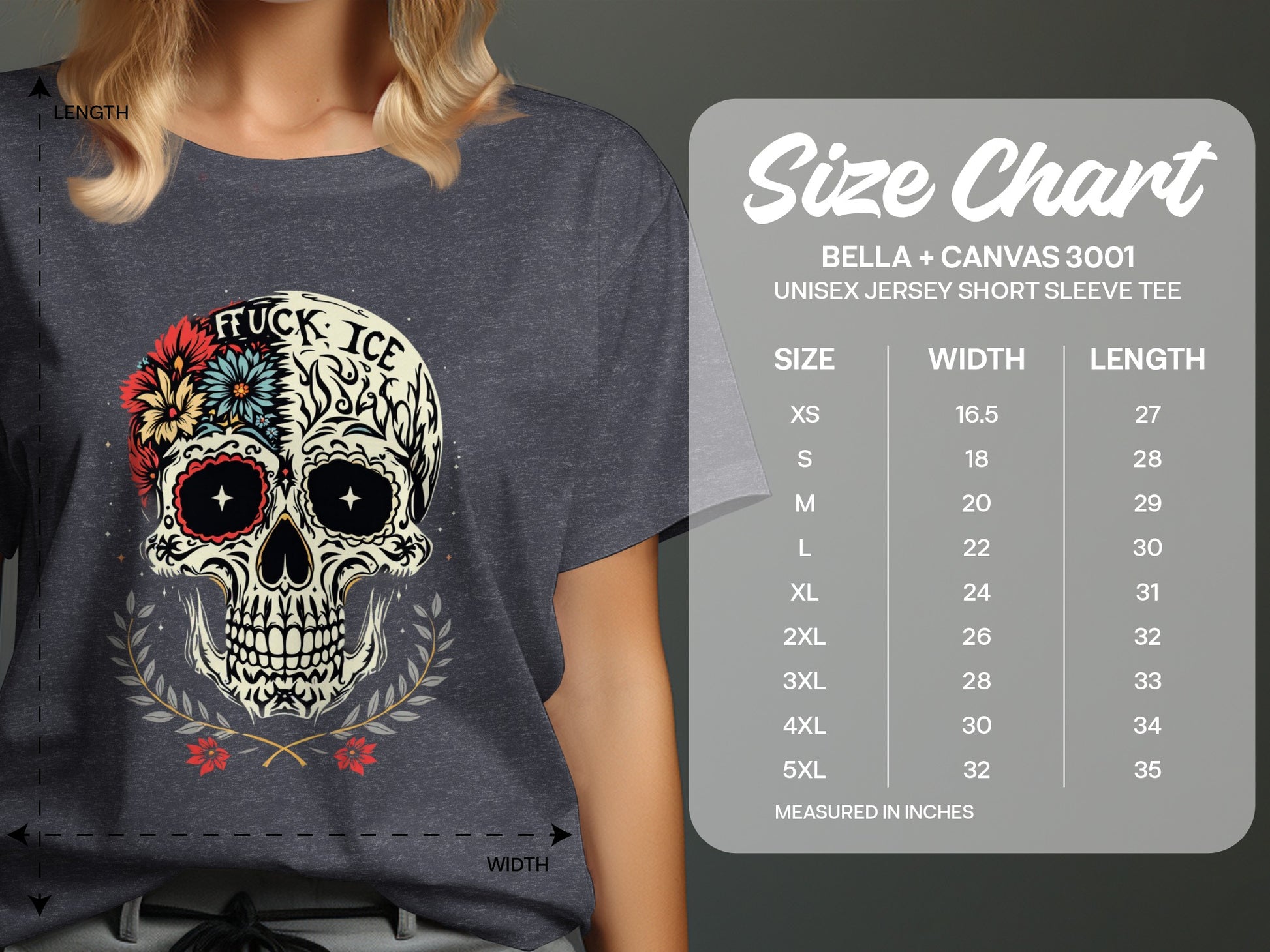 Skull and Floral Graphic Design T-Shirt product