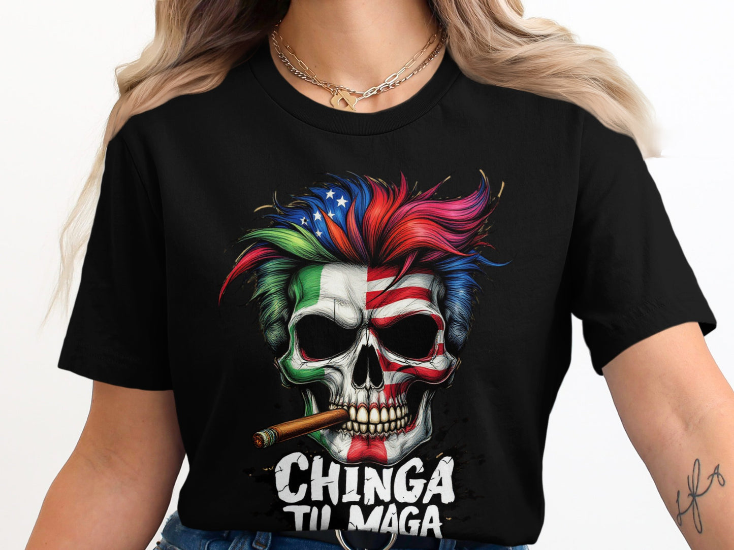 Chinga Tu Maga Skull Art Black Tee Product Type
