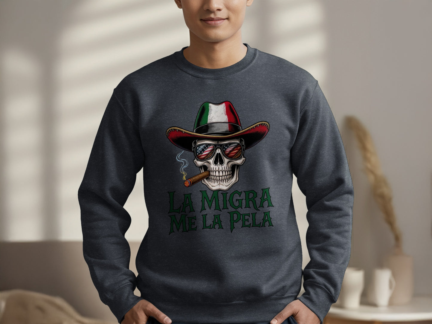 La Migra Me La Pela Skull Smoking Cigar Sweatshirt product