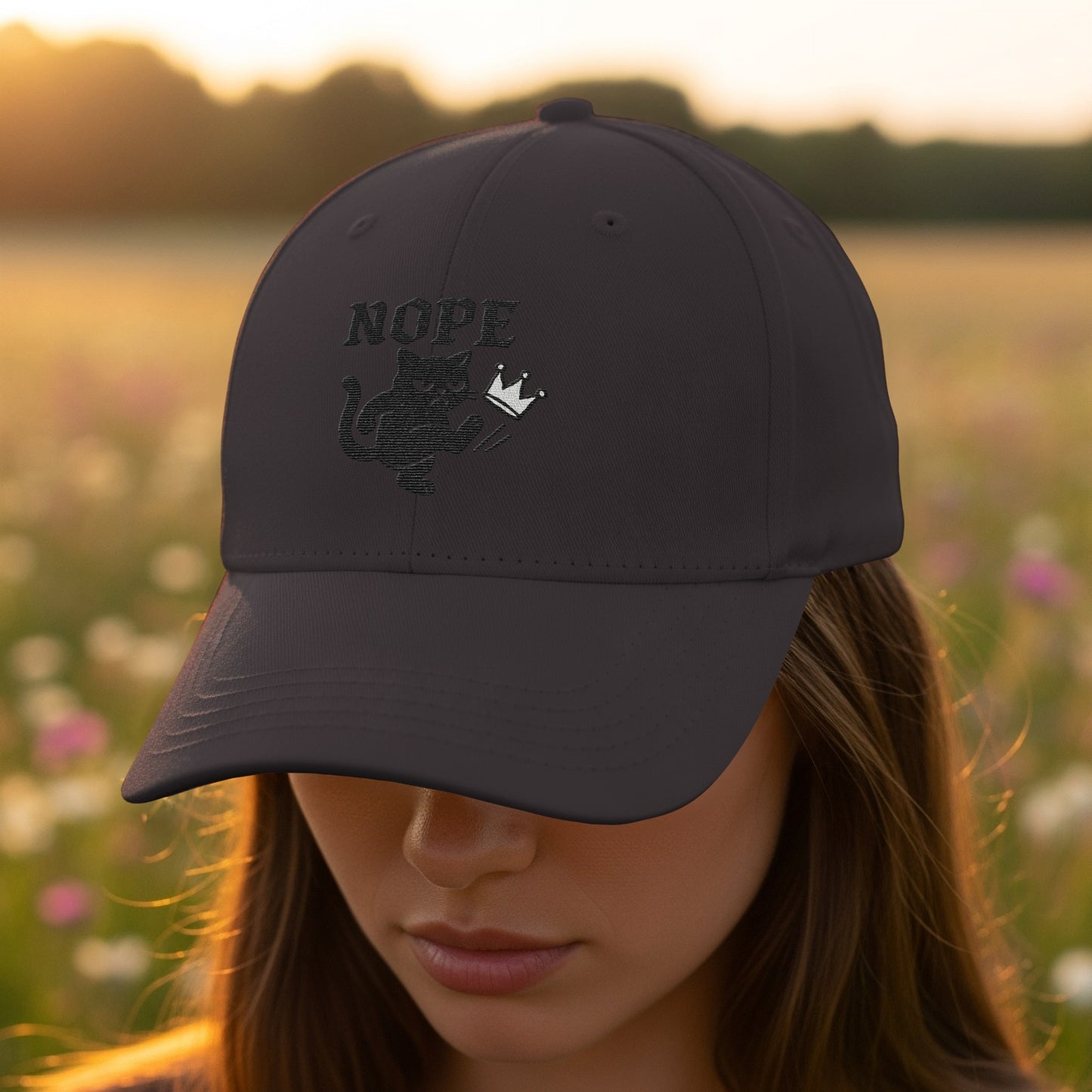 Nope Cat with Crown Embroidered Baseball Cap product type