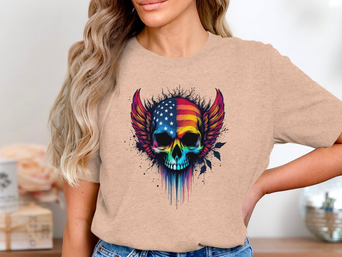 American Flag Skull Winged Graphic T-Shirt product