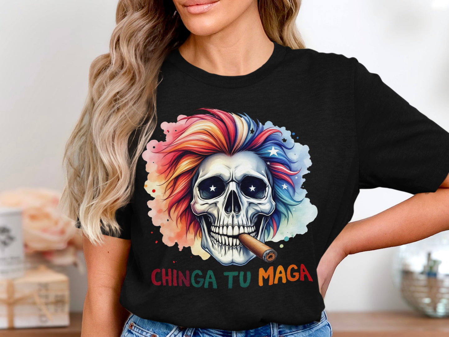 Chinga Tu Maga Skull Graphic Tee Shirt product