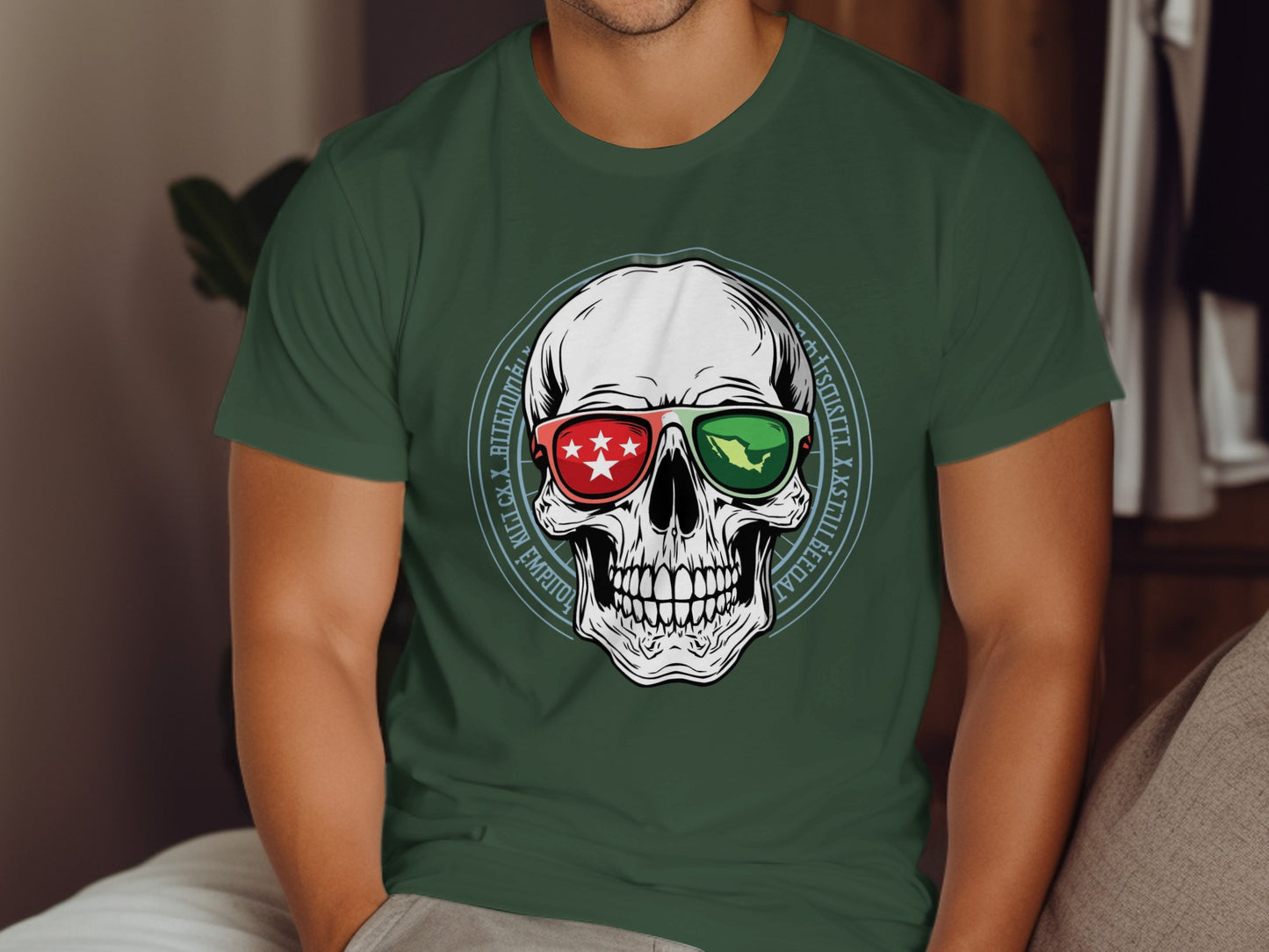 Vibrant Skull with Sunglasses Green Graphic T Shirt Product