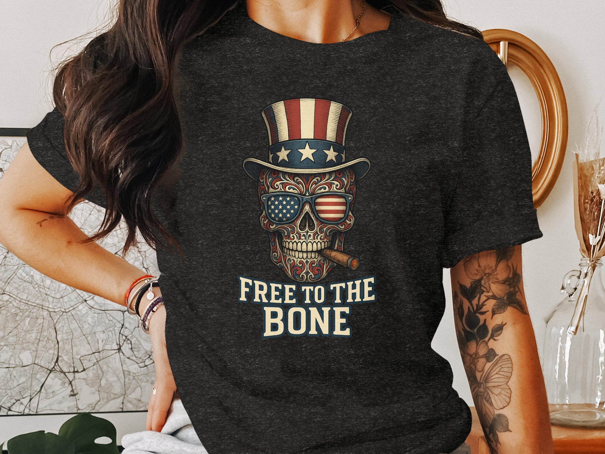 Patriotic Skull Graphic Tee Free to the Bone Shirt