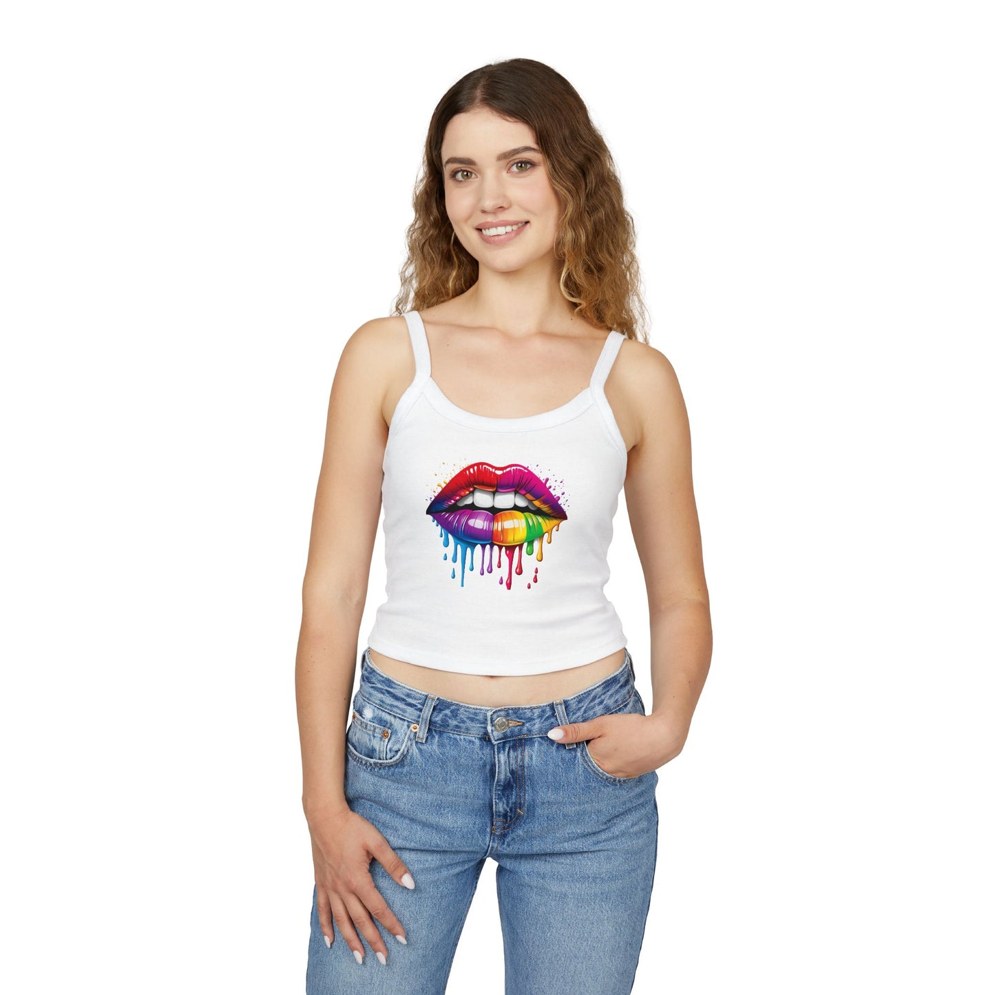 Pride tank top Rainbow Drip Lips Women's Spaghetti Strap Tank Top - Colorful Graphic Summer Sleeveless Top
