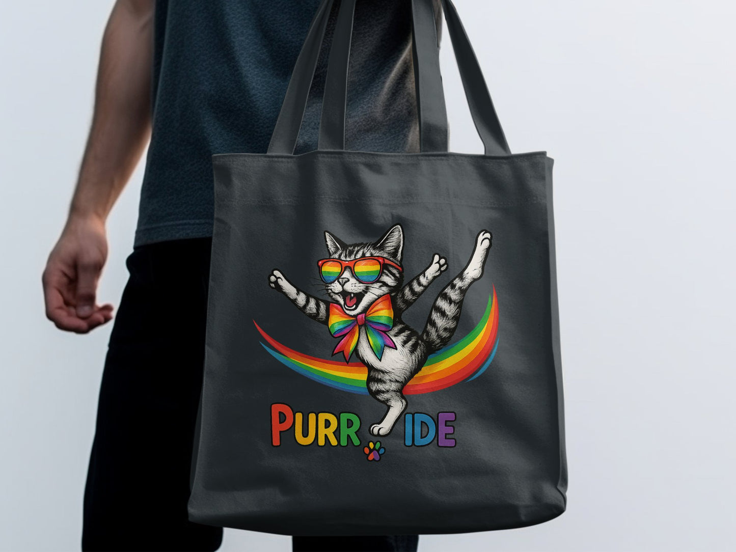 Purride Cat with Rainbow and Glasses Tote Bag Product