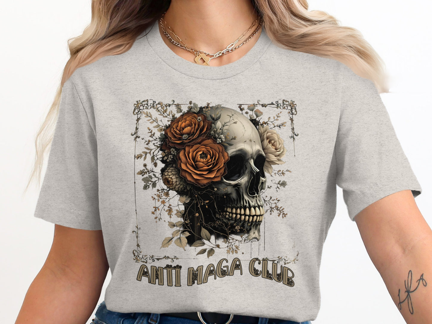 Anti Maga Club Skull with Flowers Graphic Shirt product