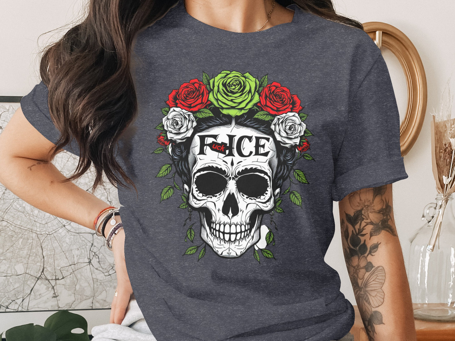 Peace Skull and Roses Graphic T-shirt product