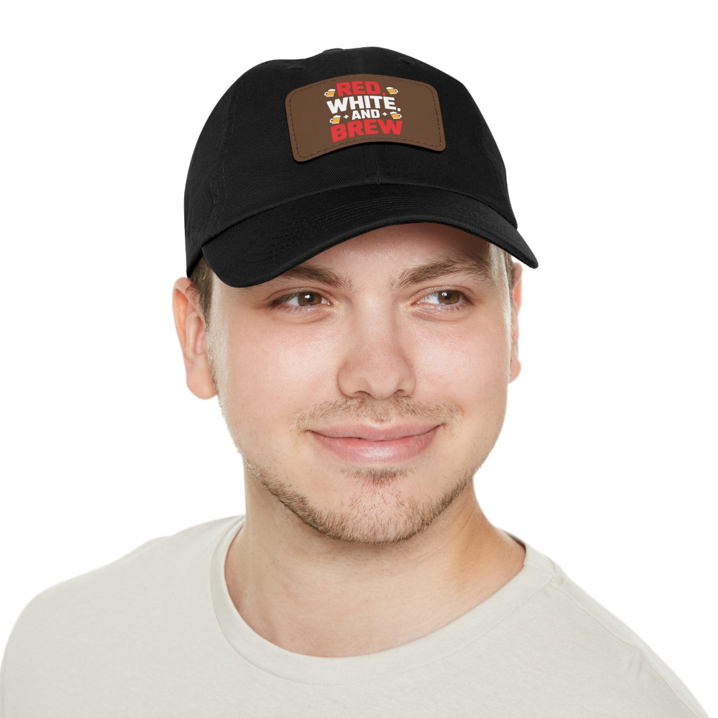 Red White and Brew Dad Hat with Leather Patch - Perfect for Beer Lovers