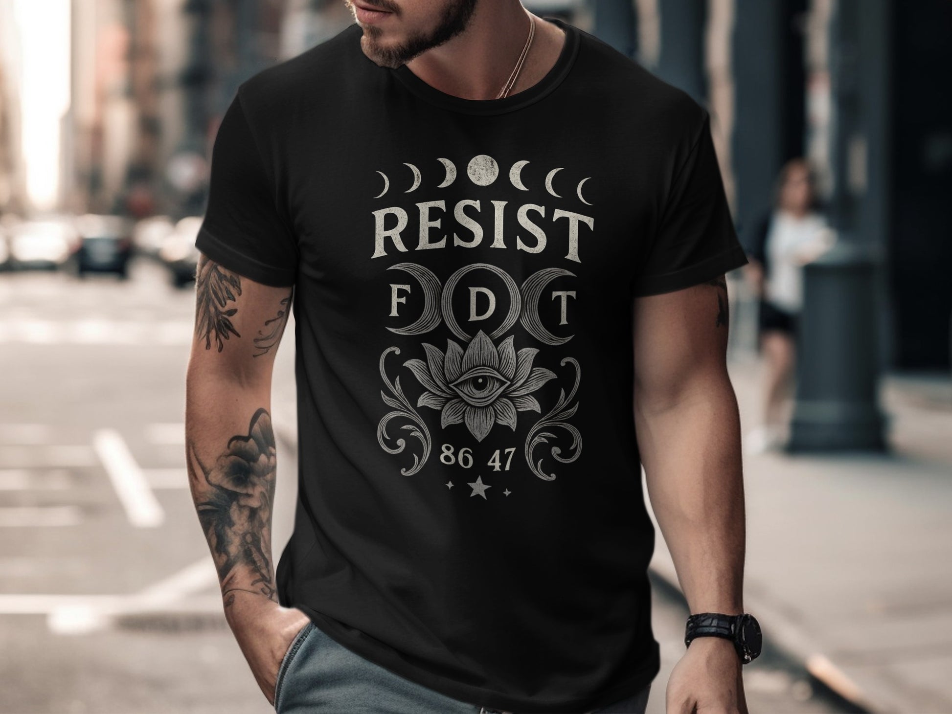 Resist FDT 8647 Crescent Moon Lotus Graphic Shirt