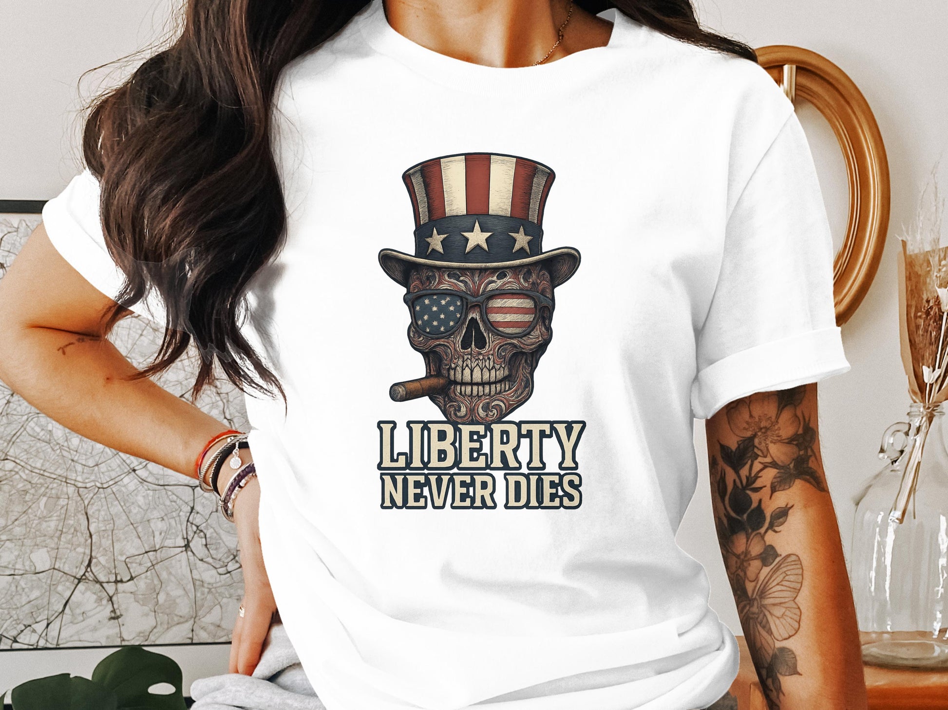 Liberty Never Dies Skull Graphic T-Shirt product type