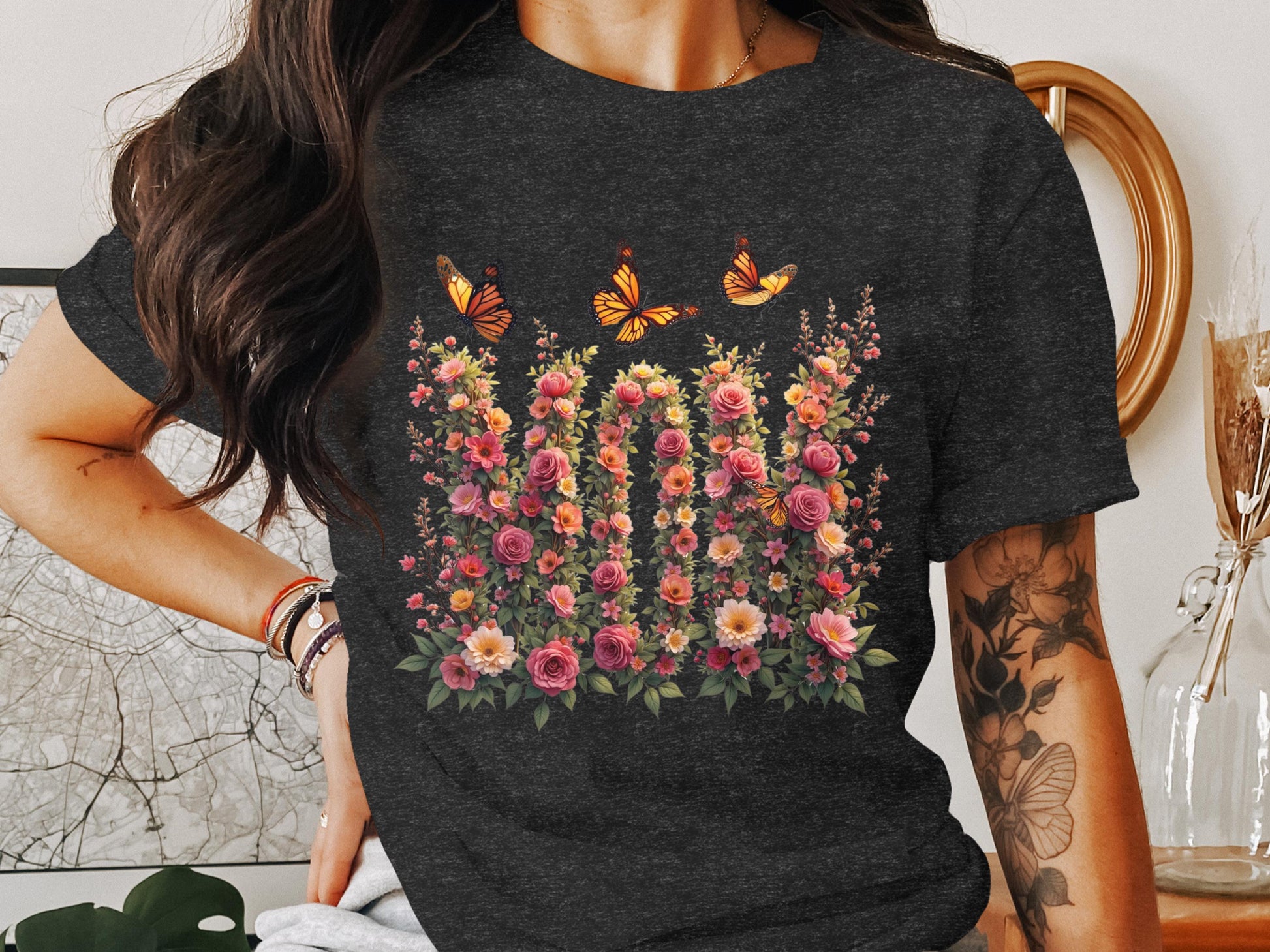 Vibrant Butterfly and Floral Garden Themed T-Shirt product type