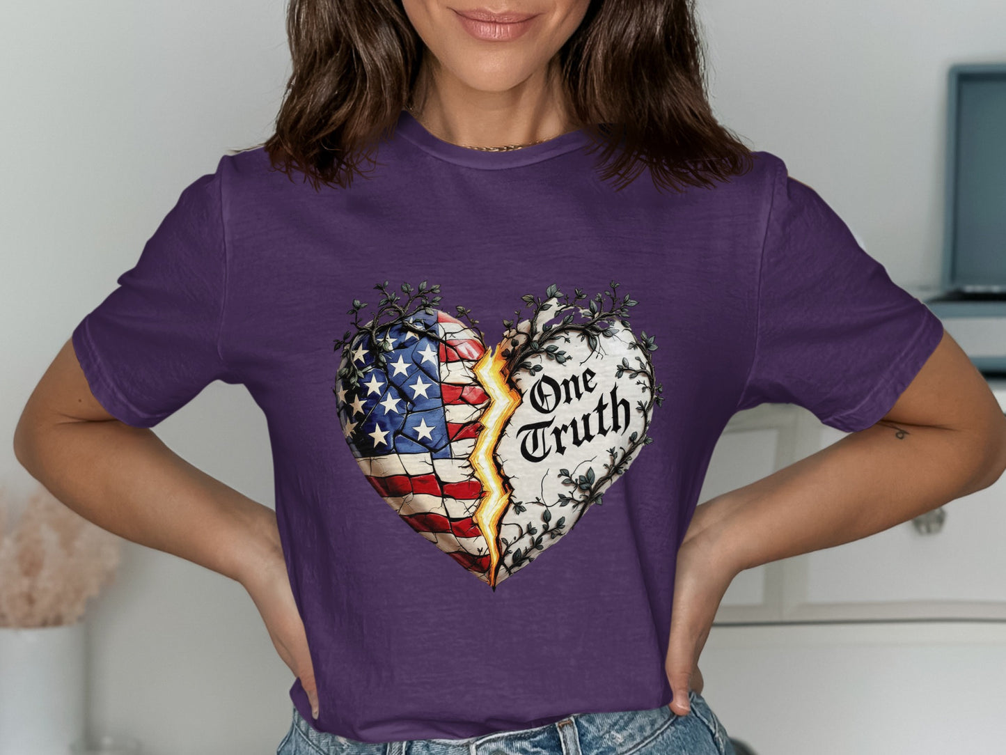 One Truth Heart USA Flag Printed T-Shirt product