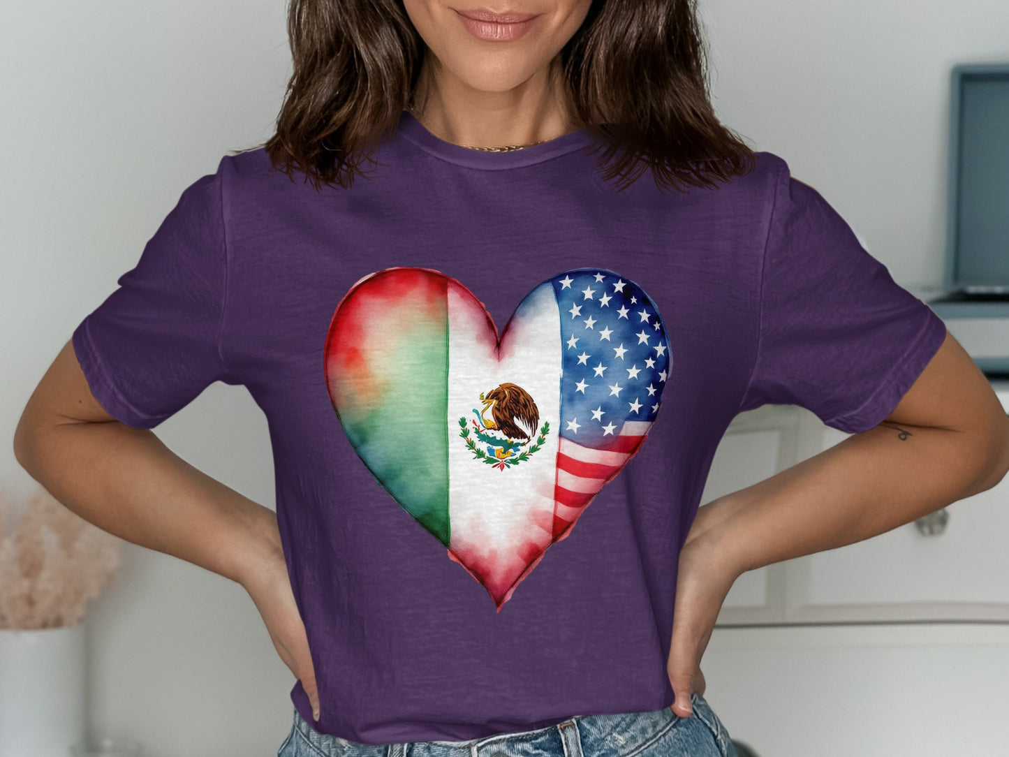 Mexican and American Heart Flag Design Shirt product type