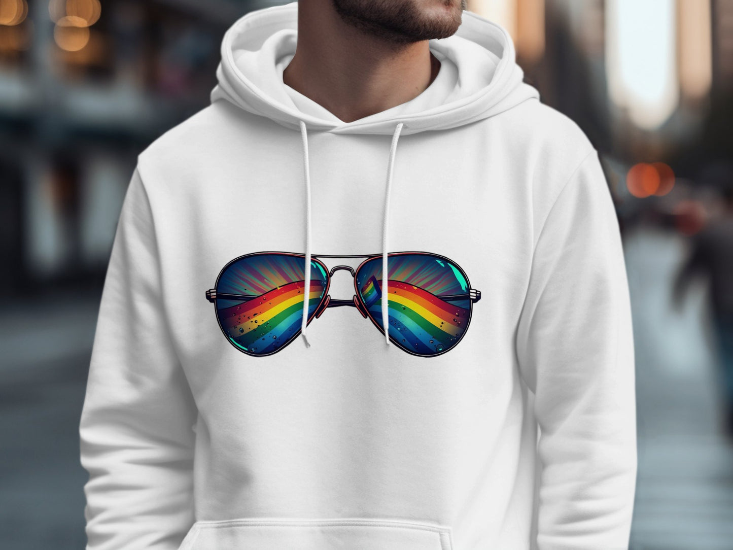 Rainbow Sunglasses Print on White Hoodie product