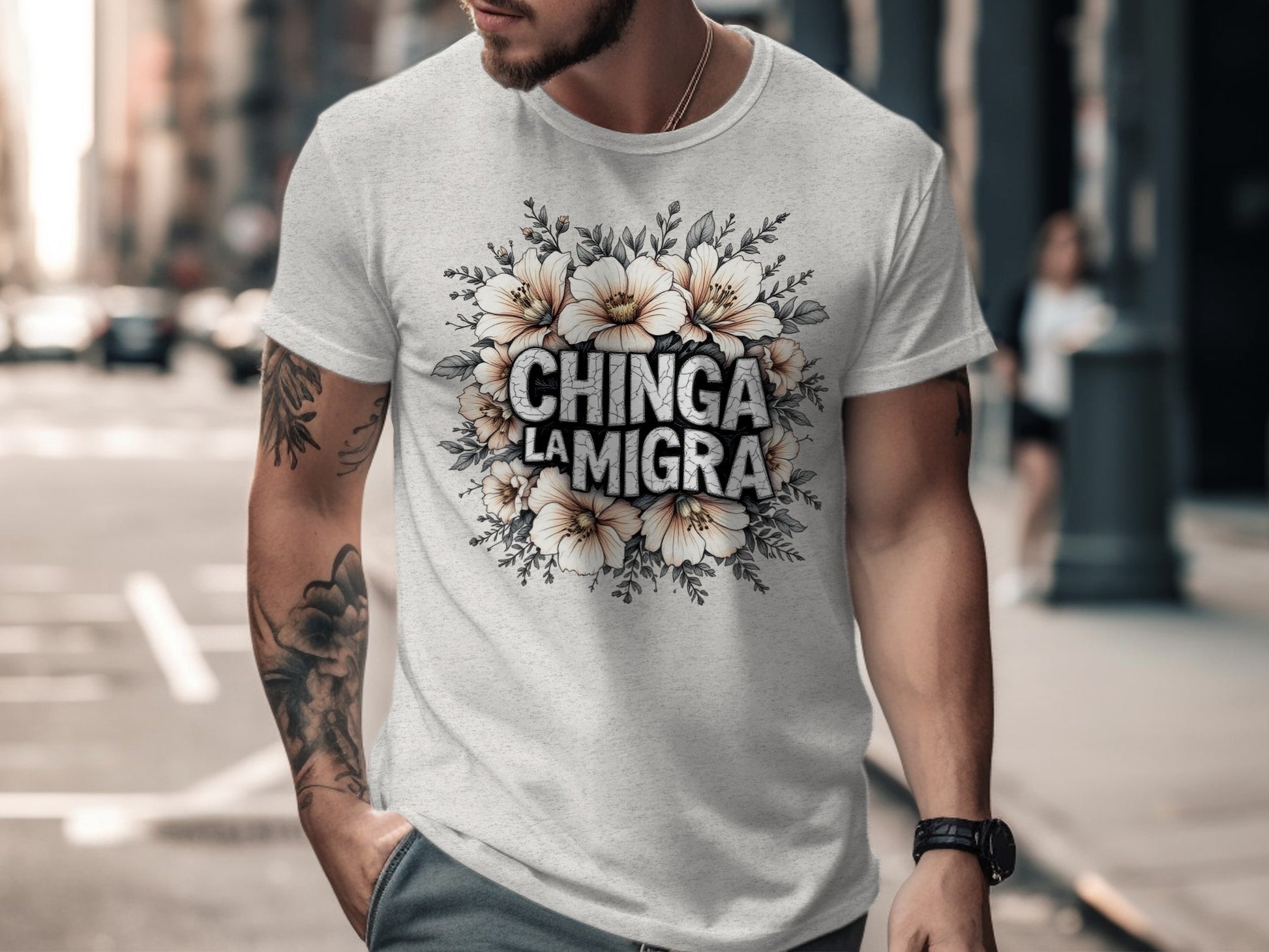 Chinga La Migra Floral Graphic Statement T-Shirt Product