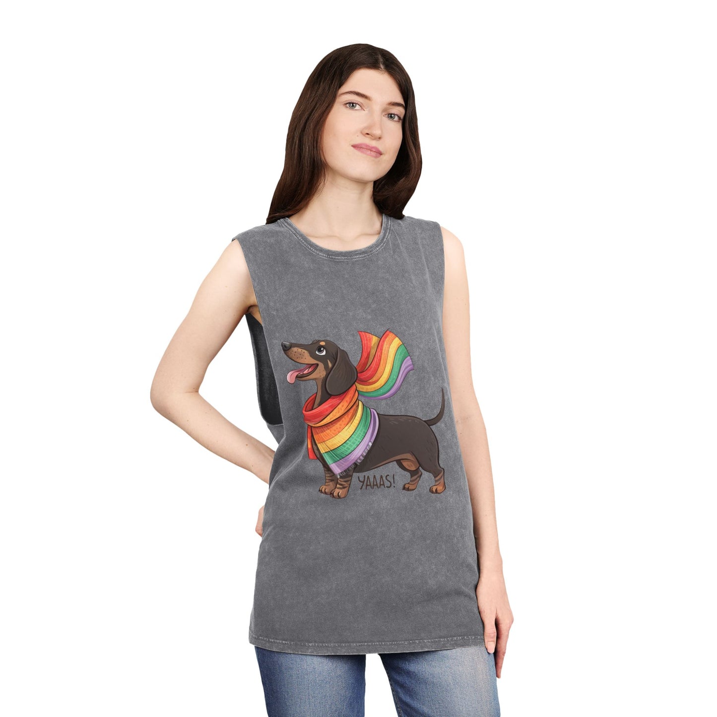 Pride Dachshund Stonewash Tank Top - Unisex Casual Wear