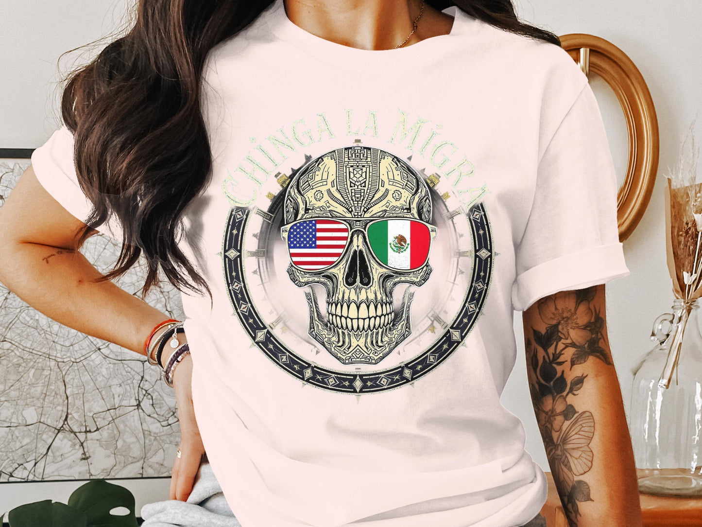 Chinga La Migra Skull Sunglasses Graphic T-shirt product