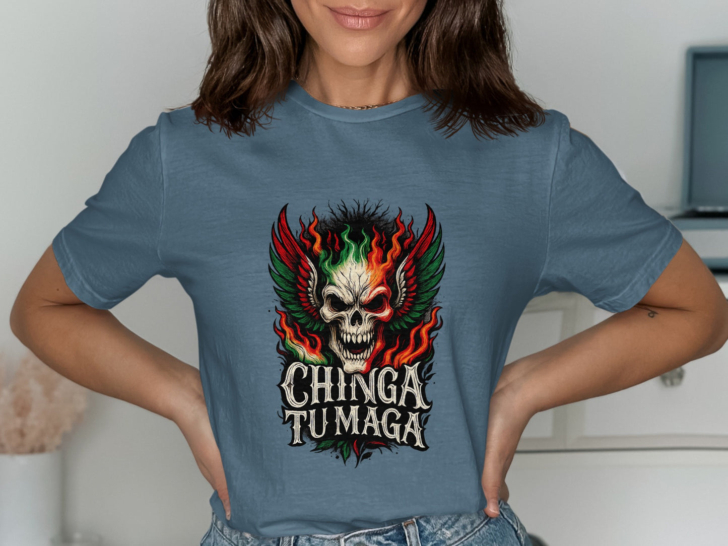 Chinga Tu Maga Skull Flame Graphic Tee product