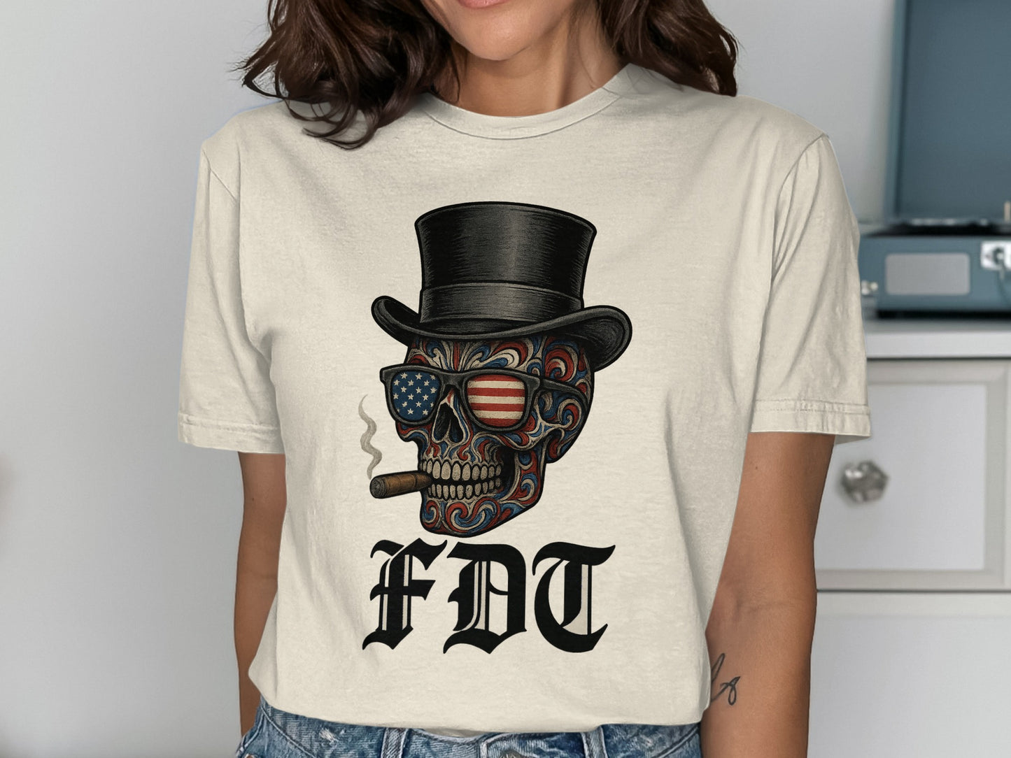 Patriotic Skull with Top Hat Graphic T-Shirt product type