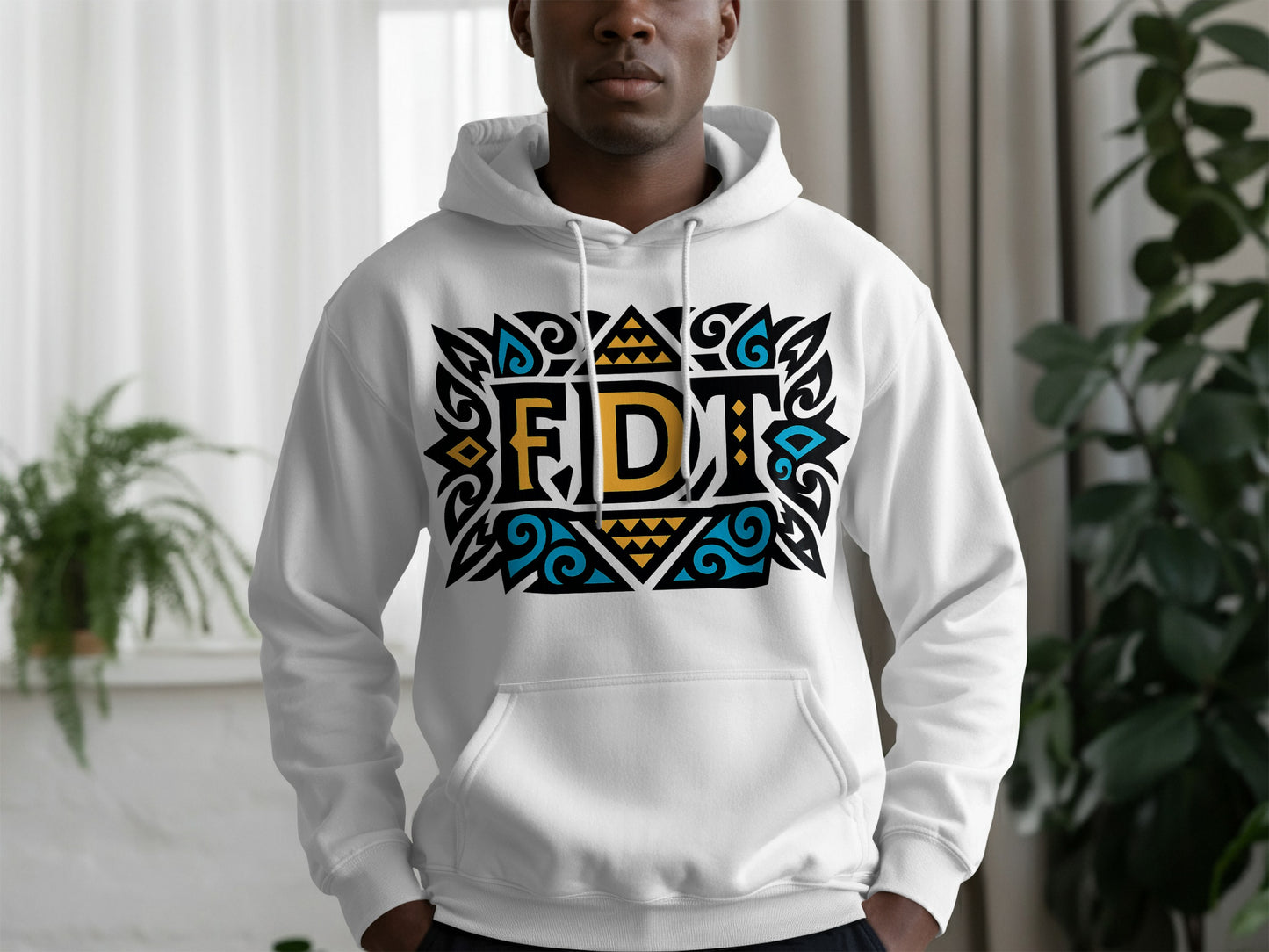FDT Tribal Pattern Hoodie with Vibrant Geometric Design product type