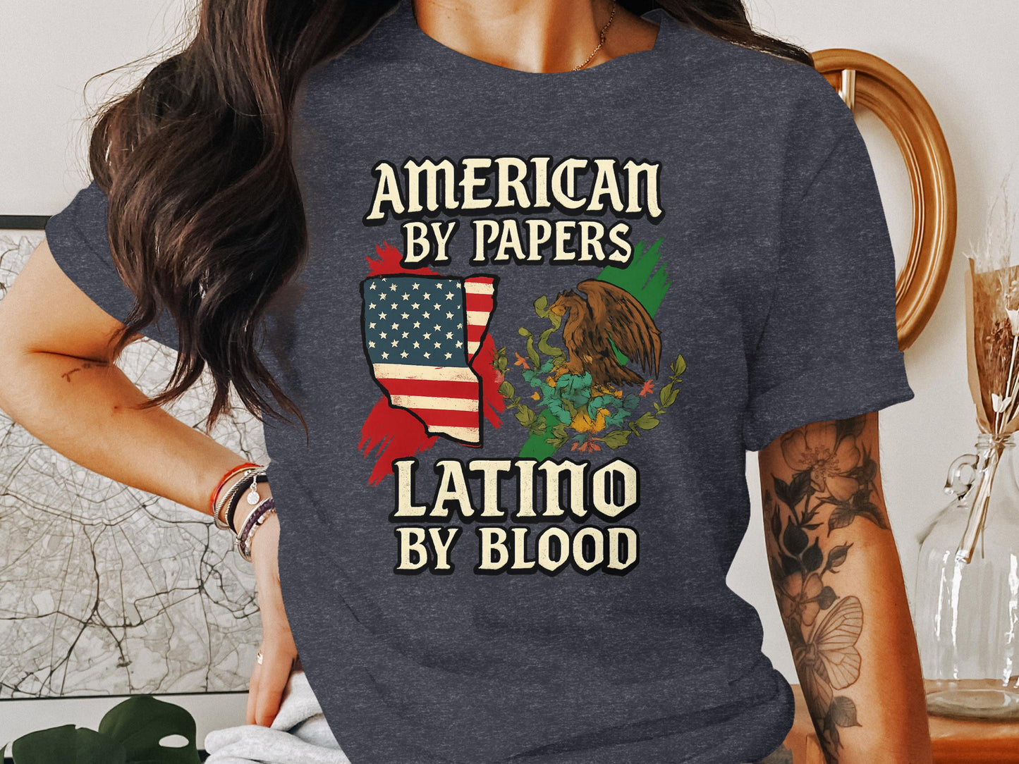American By Papers Latino By Blood graphic t-shirt product