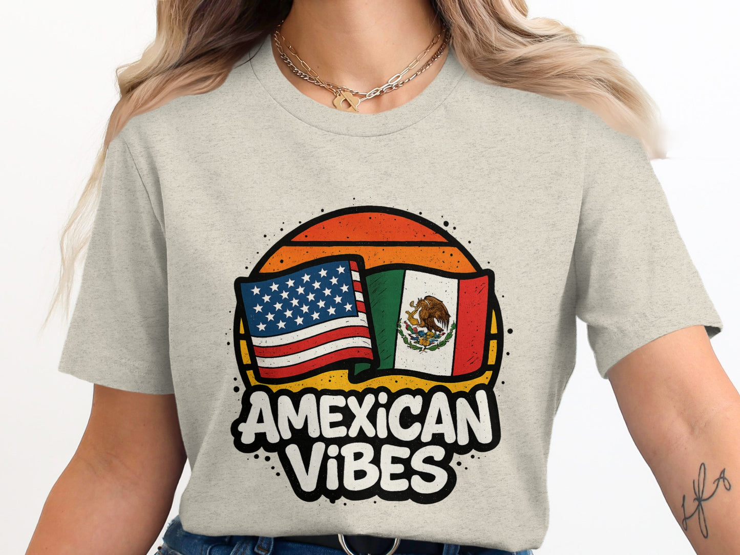 Amexican Vibes American Mexican Flag Graphic T-Shirt
