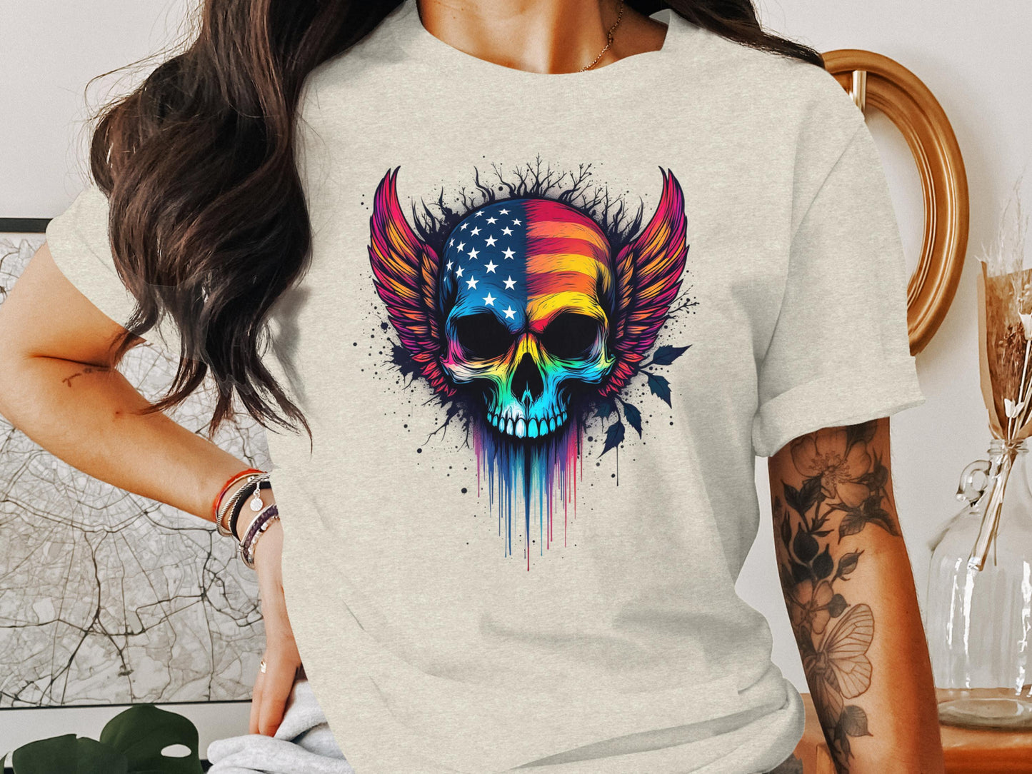 American Flag Winged Skull Artistic T-shirt product