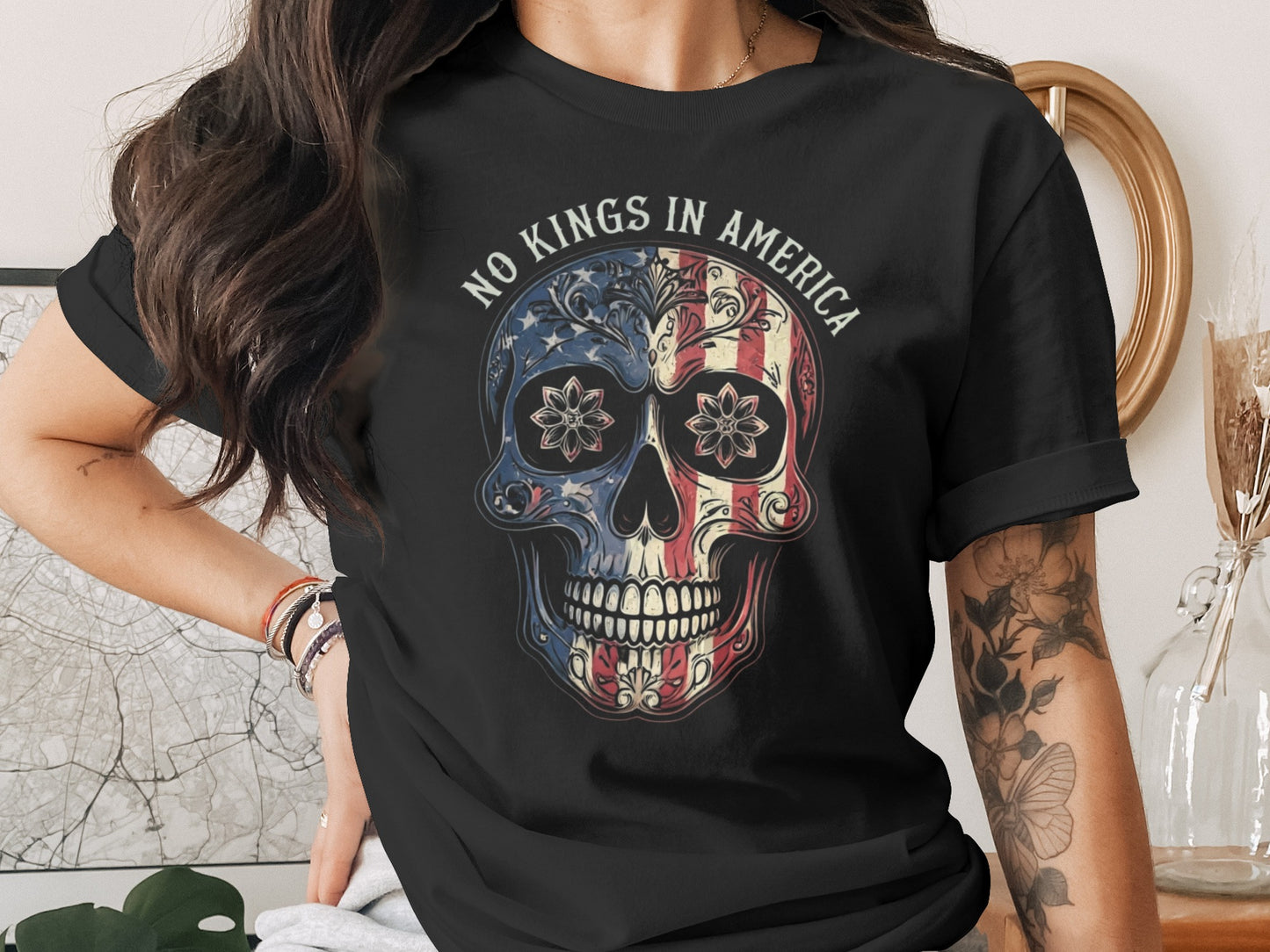 No Kings in America Patriotic Skull T-Shirt product
