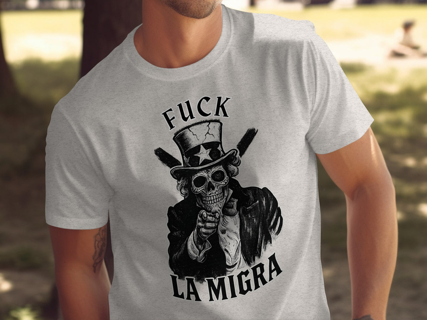 Skull Uncle Sam La Migra Themed Graphic T-shirt Product
