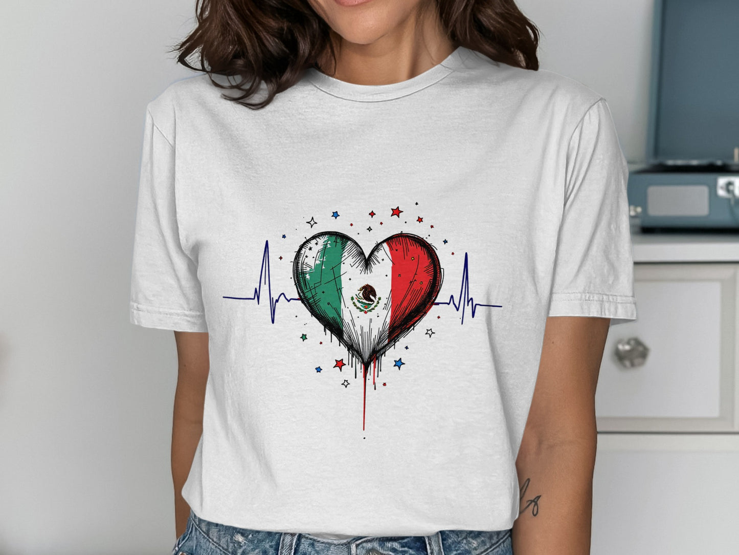 Heartbeat Mexican Flag Heart Design T-Shirt product type