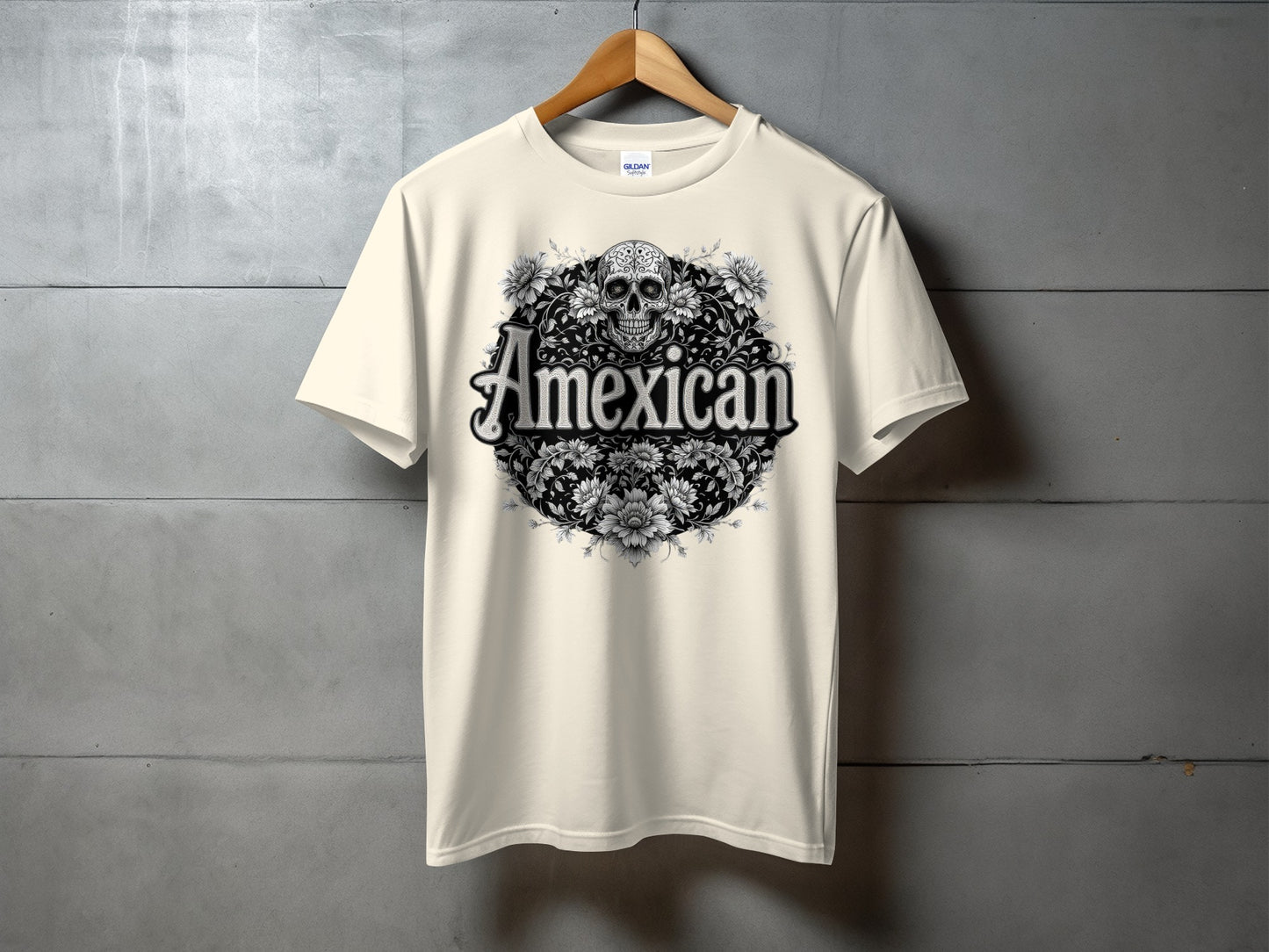 Amexican Skull and Floral Design T-Shirt product type