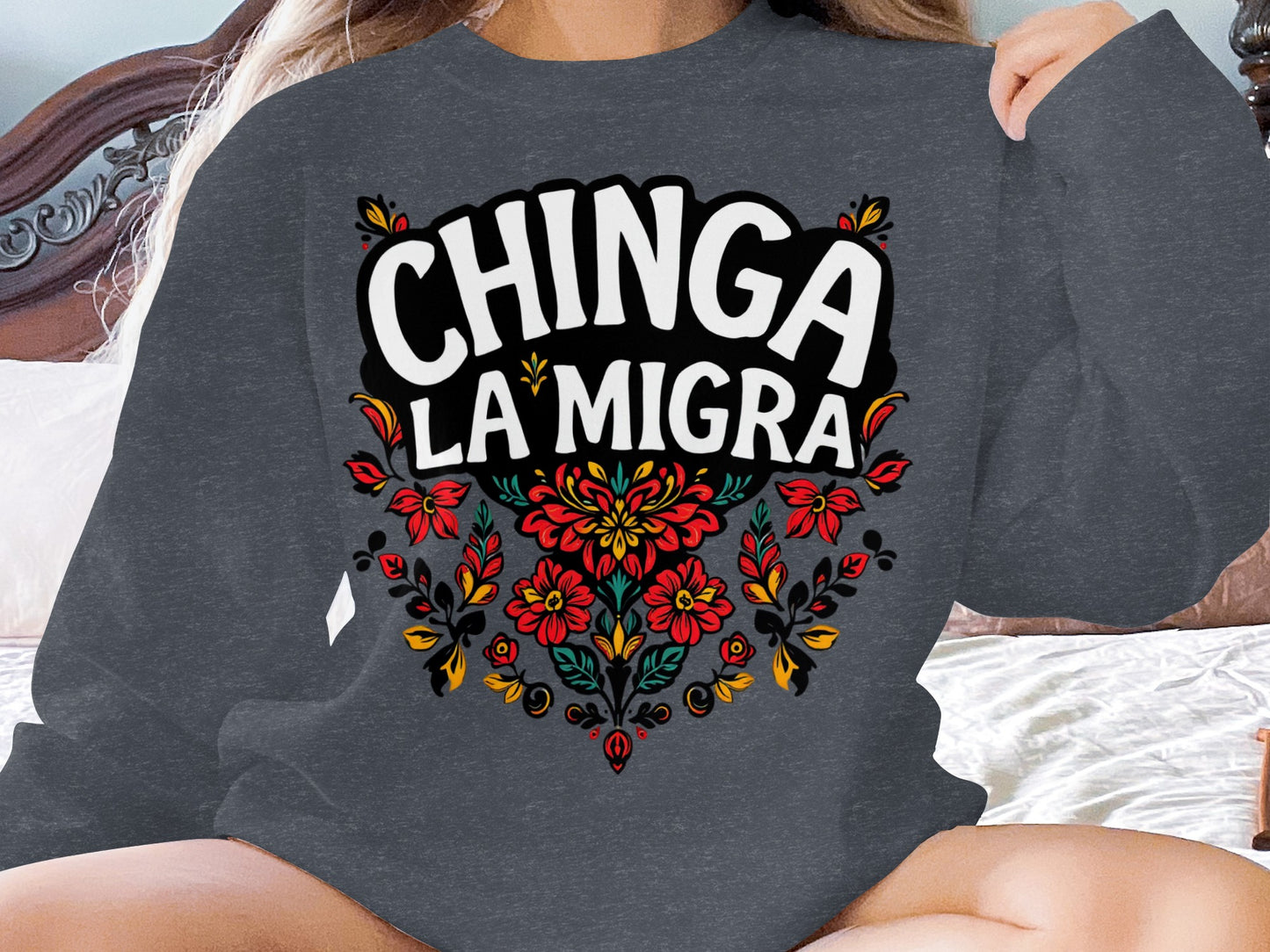 CHINGA LA MIGRA Floral Design Long Sleeve product