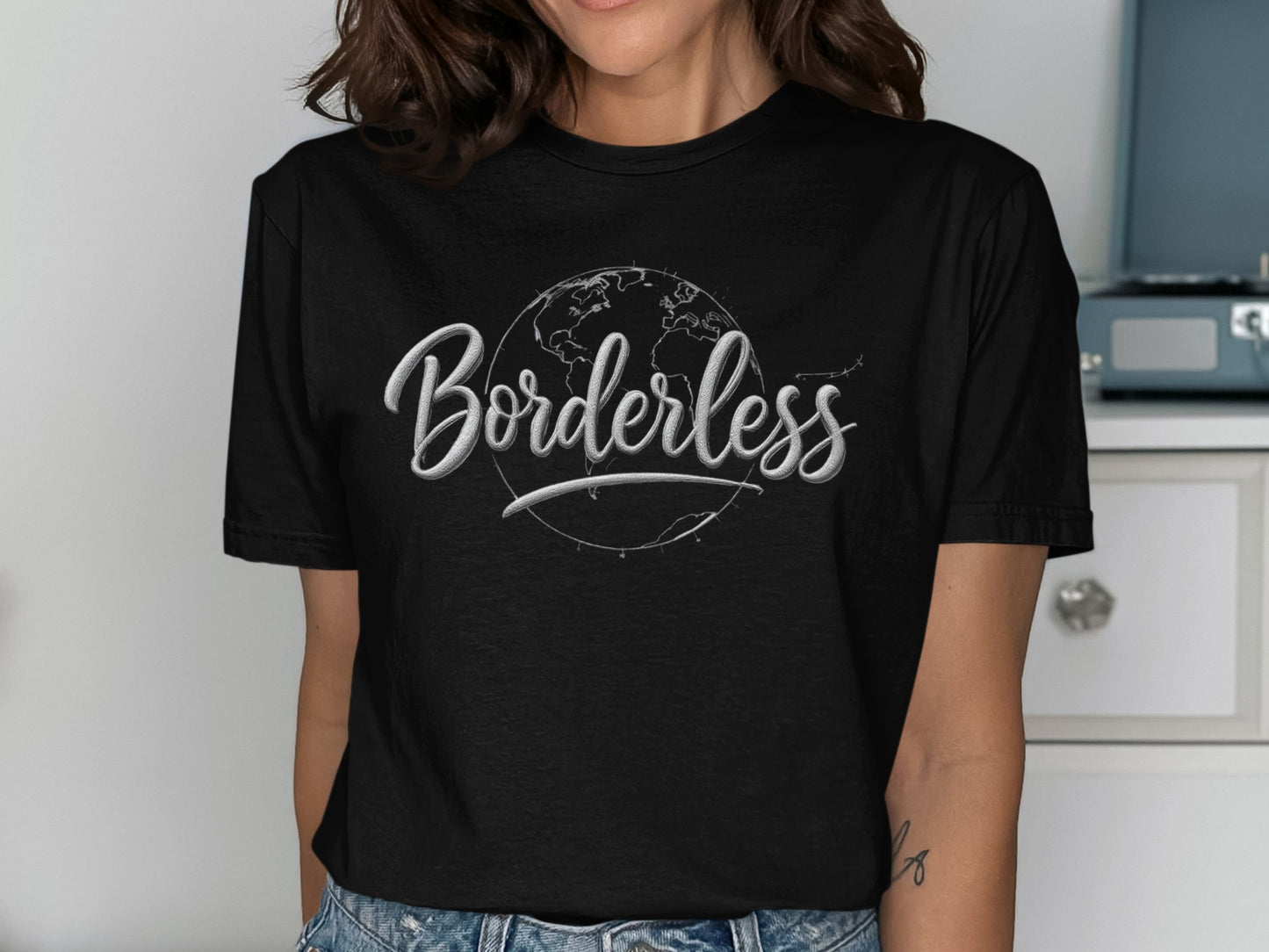 Borderless Graphic Design Black T-Shirt product type
