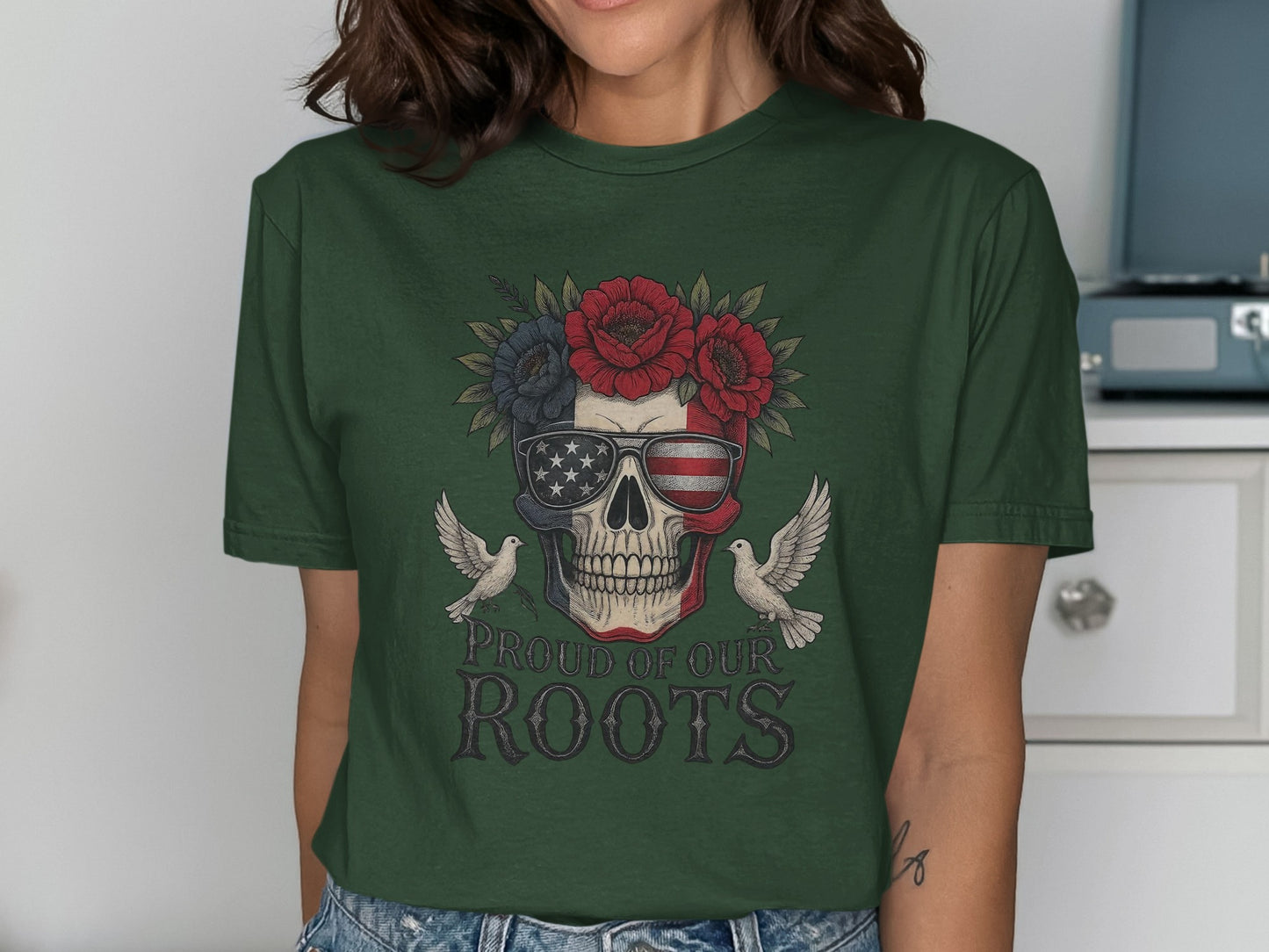 Proud Of Our Roots Skull Design T-shirt product