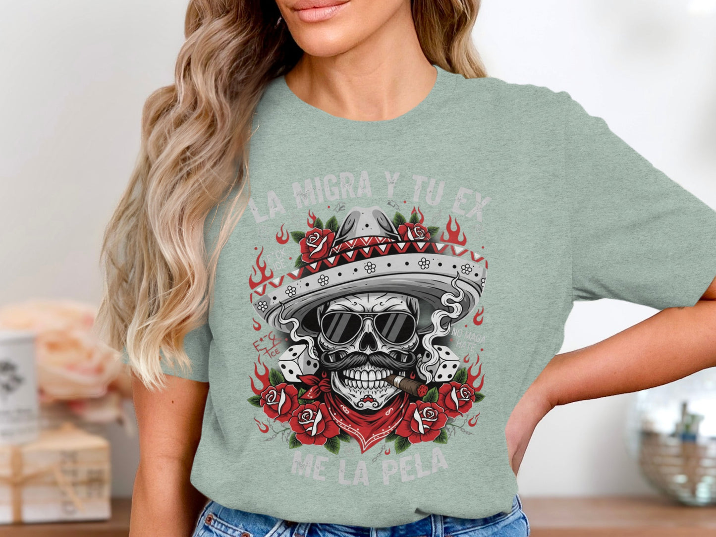 La Migra Y Tu Ex Me La Pela Graphic Tee product