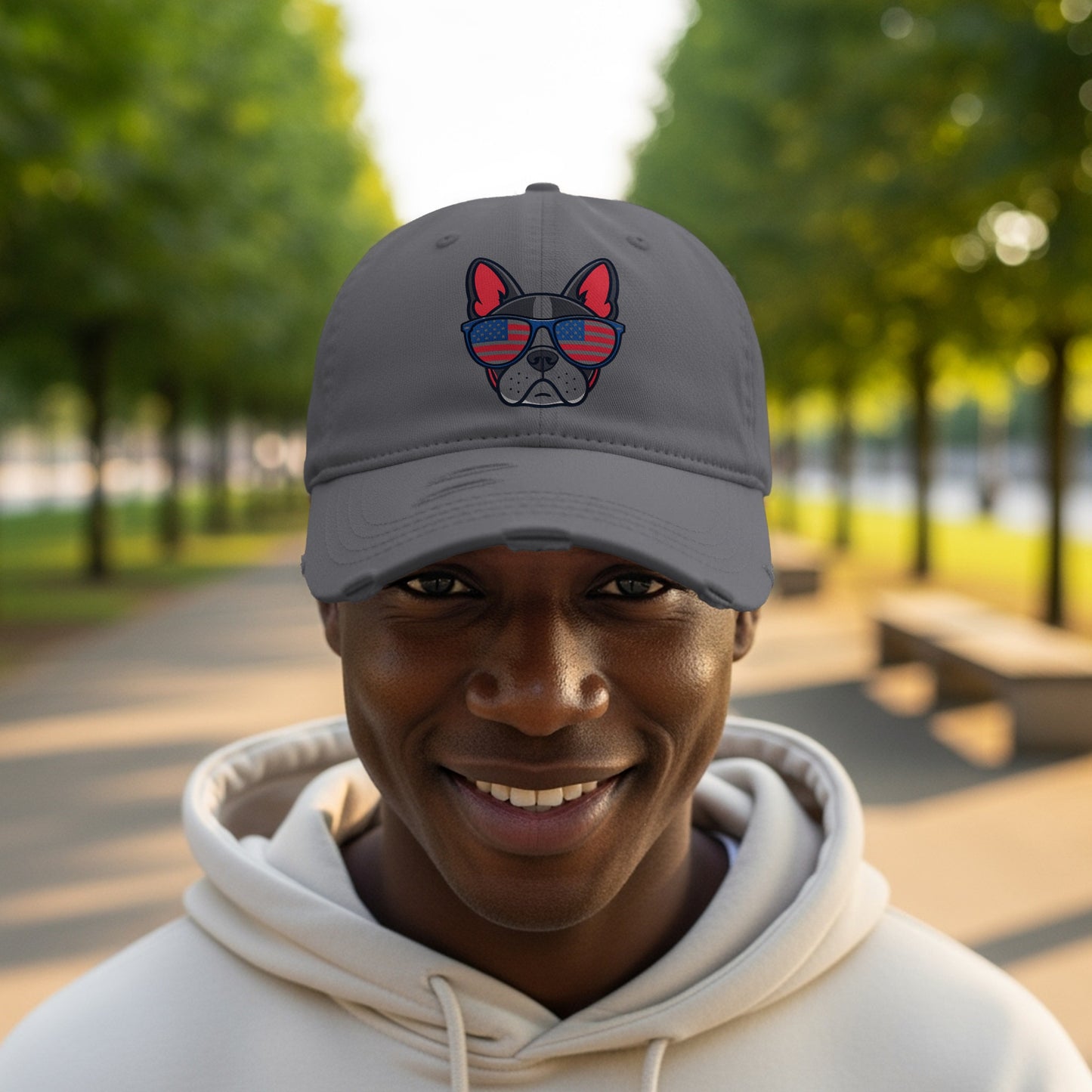 Stylish Gray Cap Featuring Cool Dog Design product type