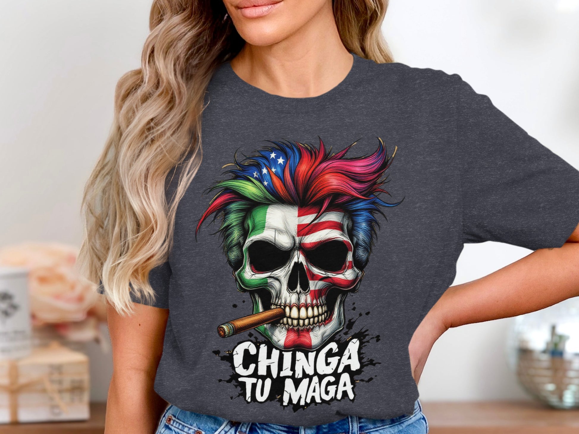 Bold Chinga Tu Maga Skull Graphic Tee Shirt product type