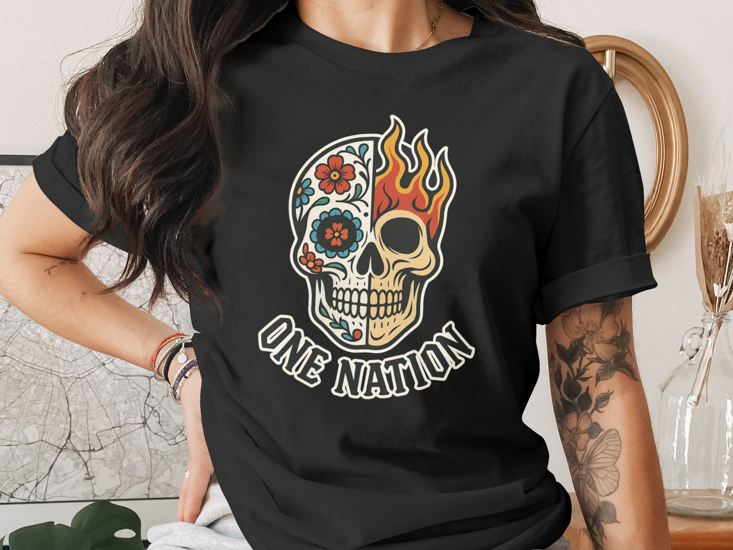 One Nation Skull with Flames Graphic Tee product