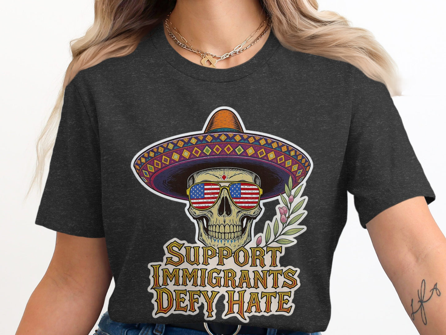 Support Immigrants Defy Hate Skull Graphic T-Shirt product type