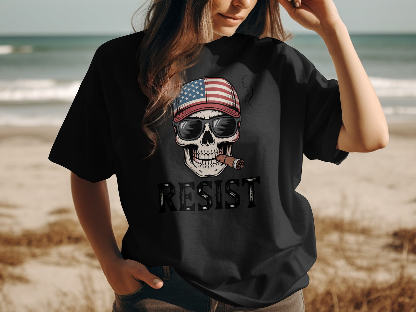 Resist Skull With USA Flag Hat and Sunglasses product type