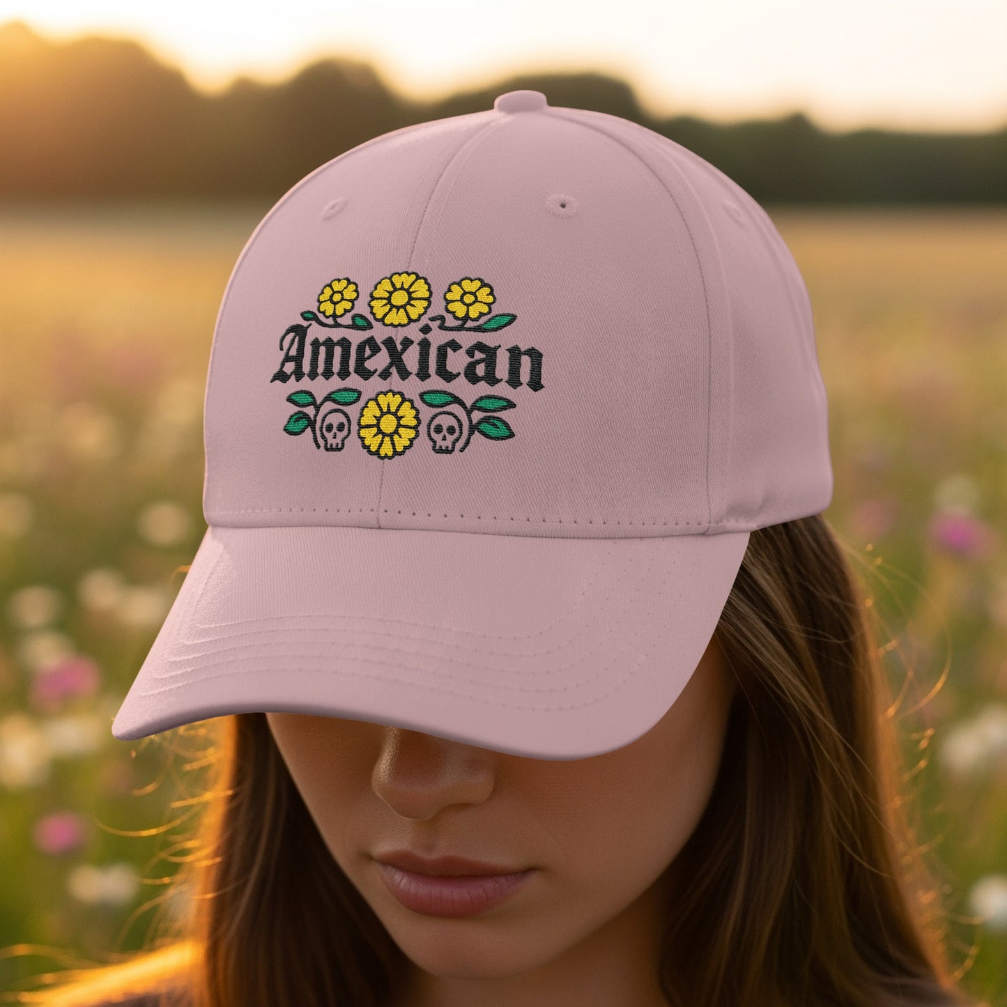 Amexican Floral and Skull Embroidered Hat product