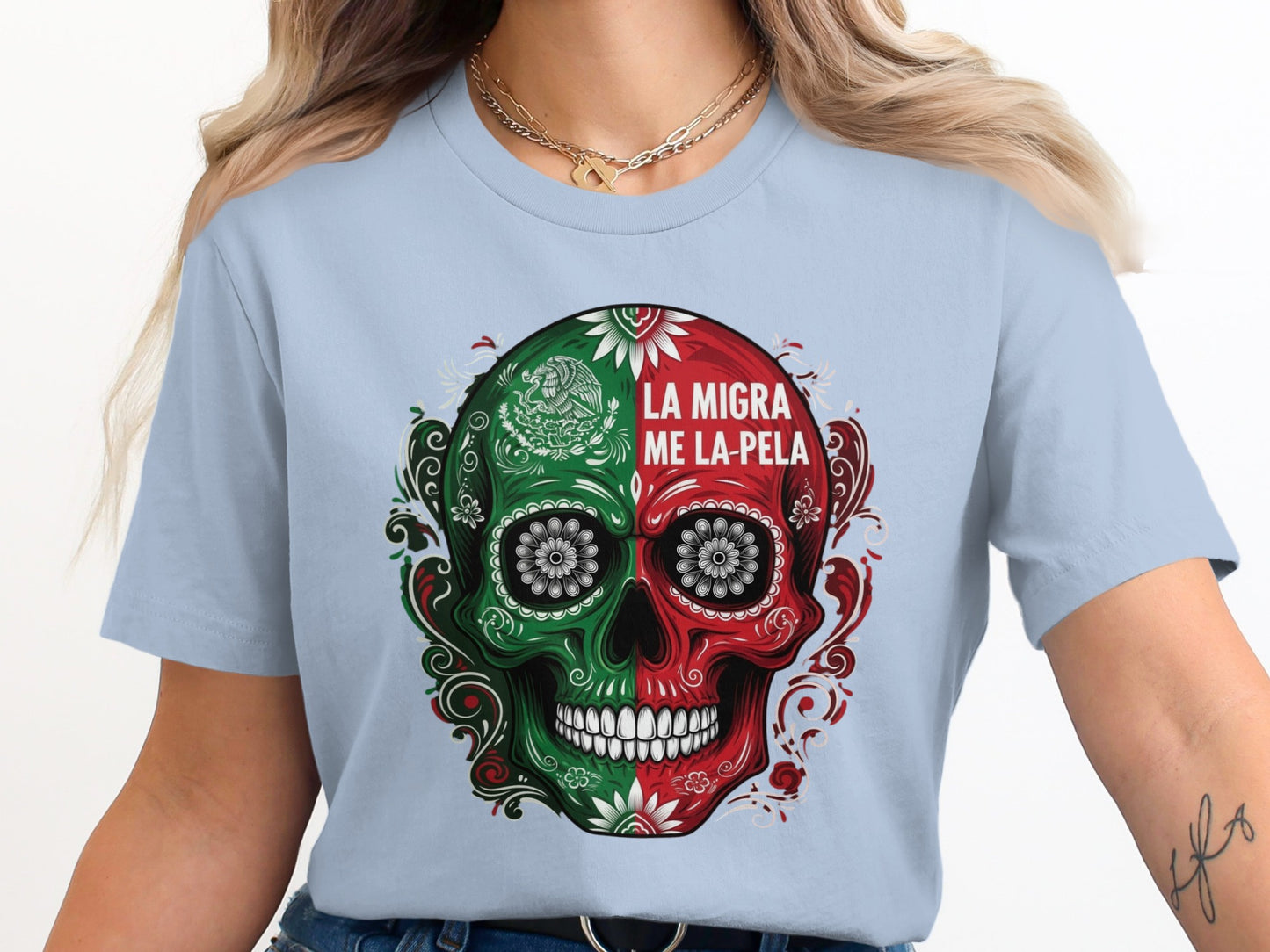 La Migra Me La Pela Skull Design Graphic T-Shirt product