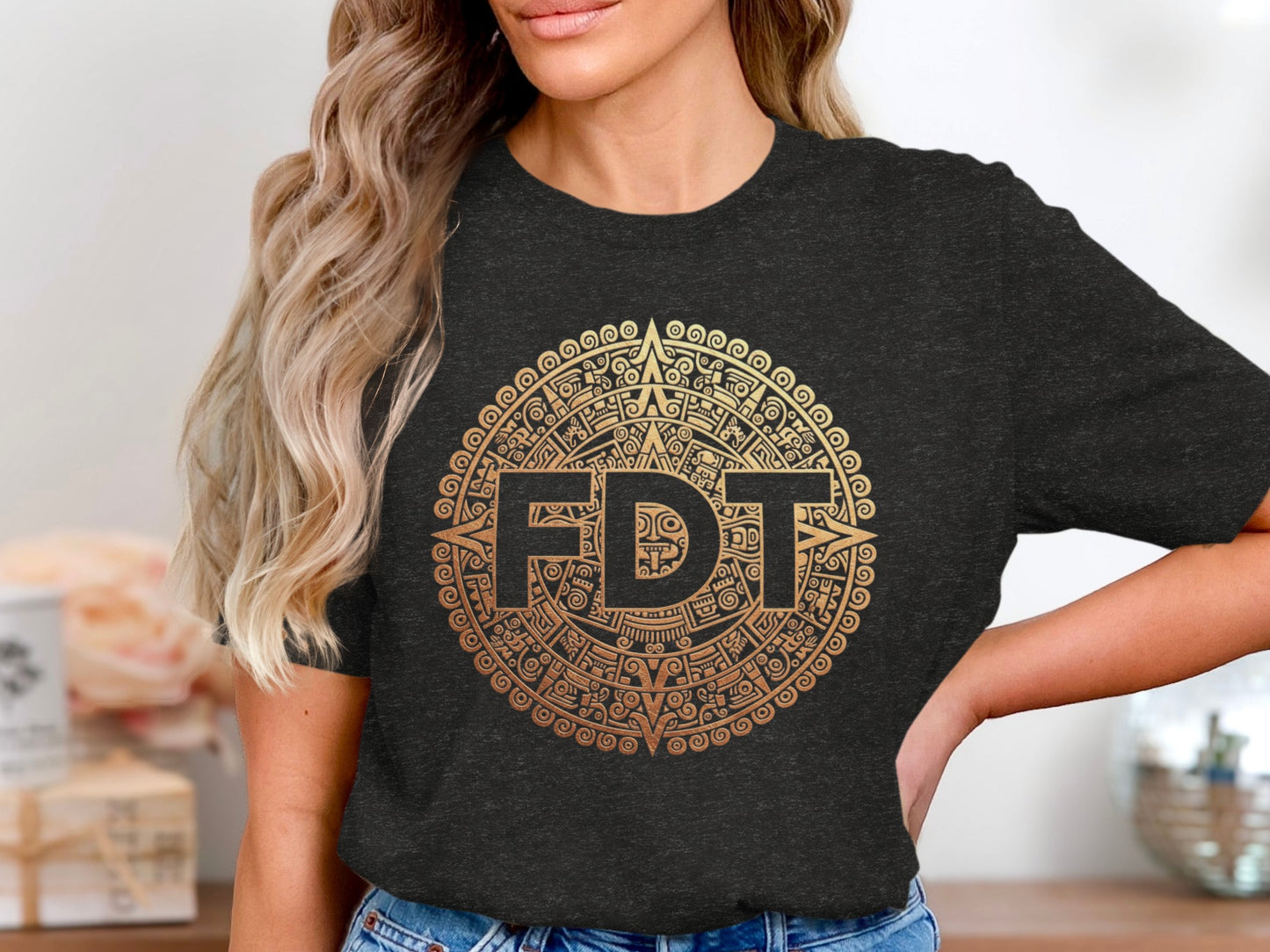 FDT Aztec Inspired Graphic Print Black T-shirt product
