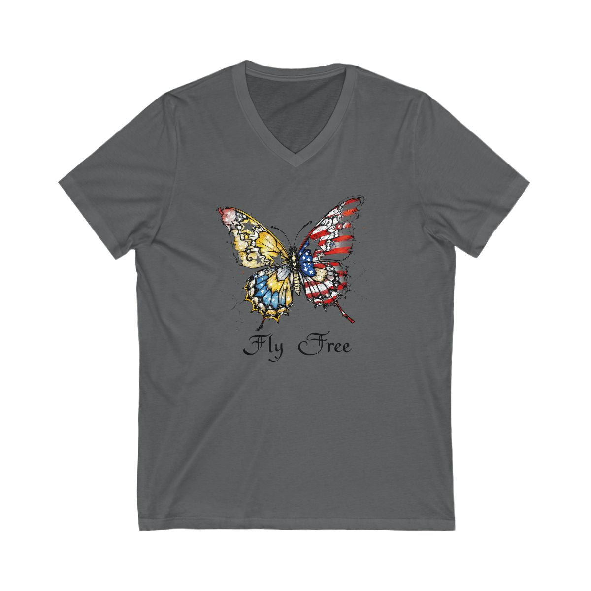 Fly Free Butterfly Art Gray V-Neck T-Shirt product