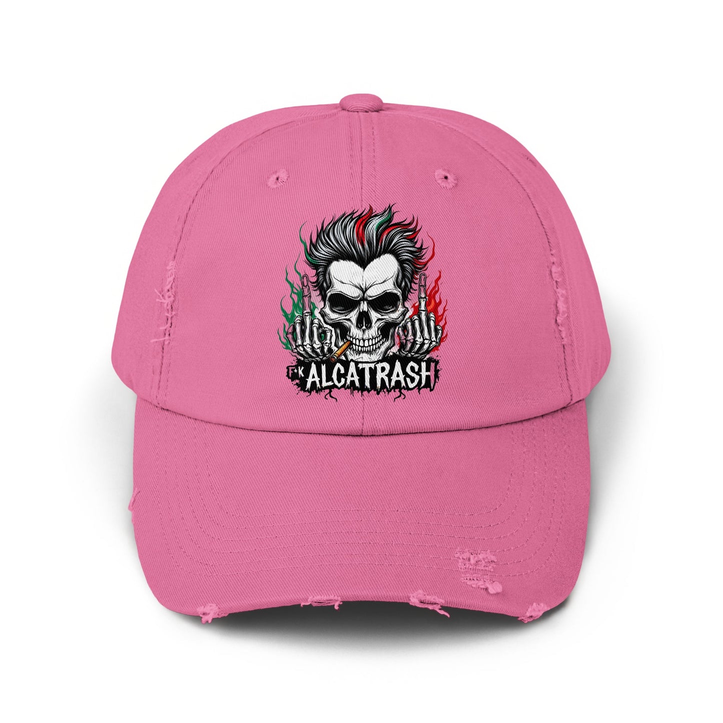 Distressed Pink Alcatrash Skull Design Cap product