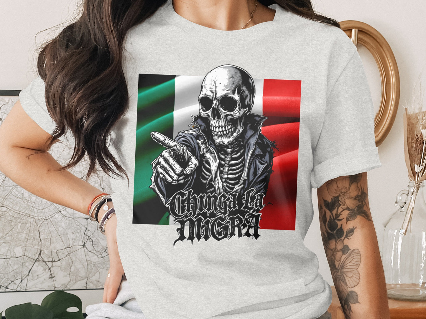 Skull Pointing Character Over Flag Shirt product type