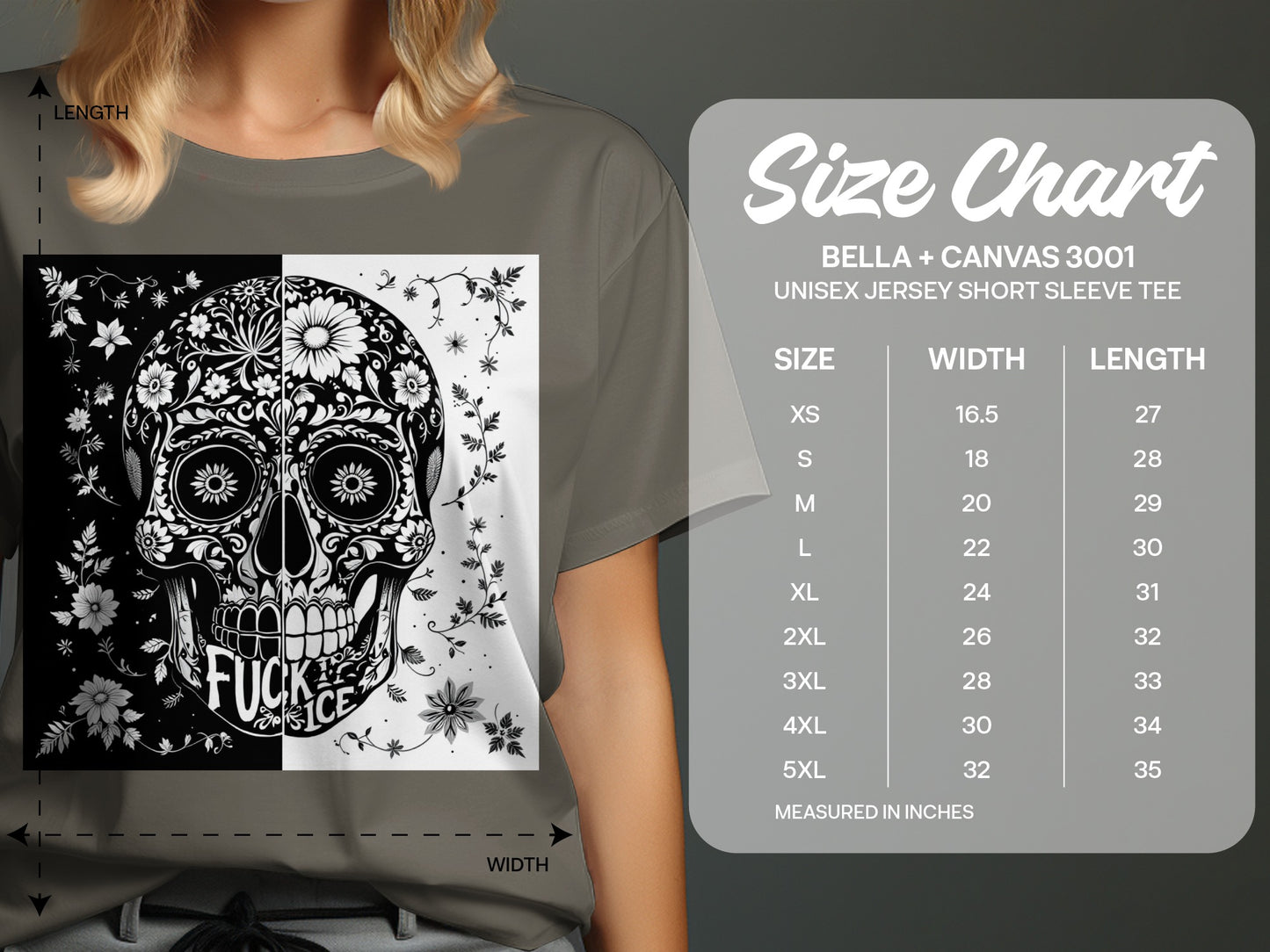 Black and White Floral Skull Design T Shirt product
